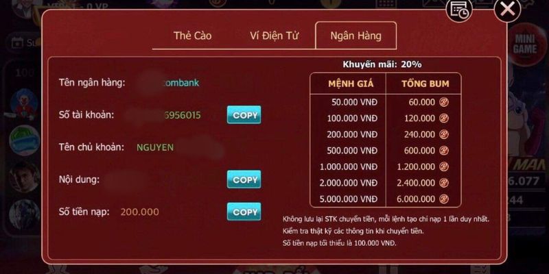 Hướng dẫn nạp tiền tài xỉu lỗi thường gặp